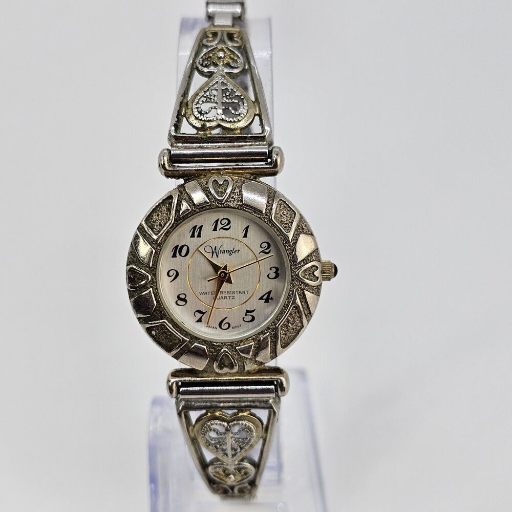 VTG Wrangler Women's Watch 28MM Gray Dial Heart‎ Expandable Band 6" New Battery